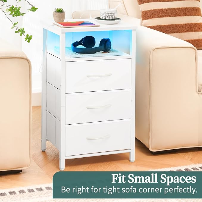 Yoobure Night Stand with Charging Station, LED End Table and Storage Shelf - Image 5