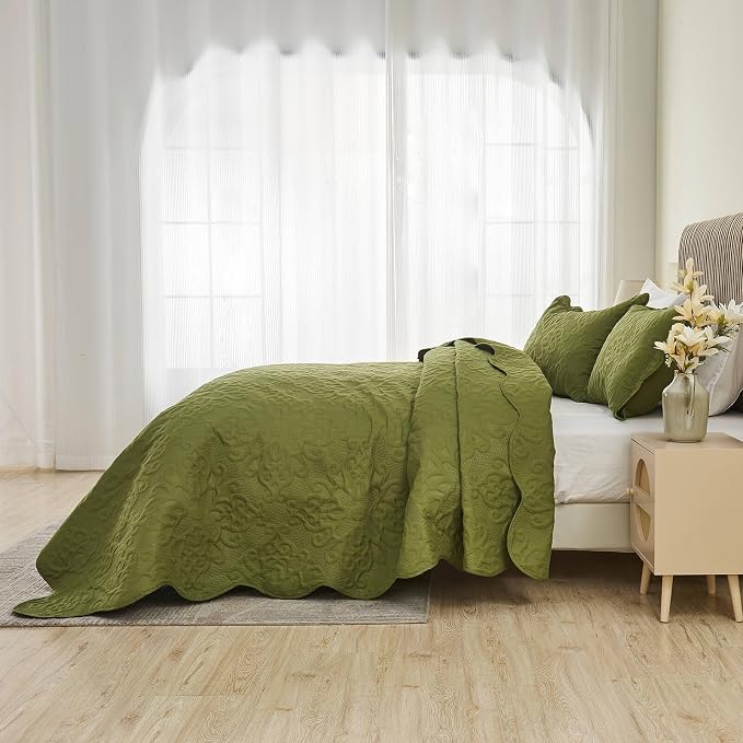 Kingnex Oversized King Bedspreads 128x120 Olive Green | Lightweight, Extra Wide - Image 5