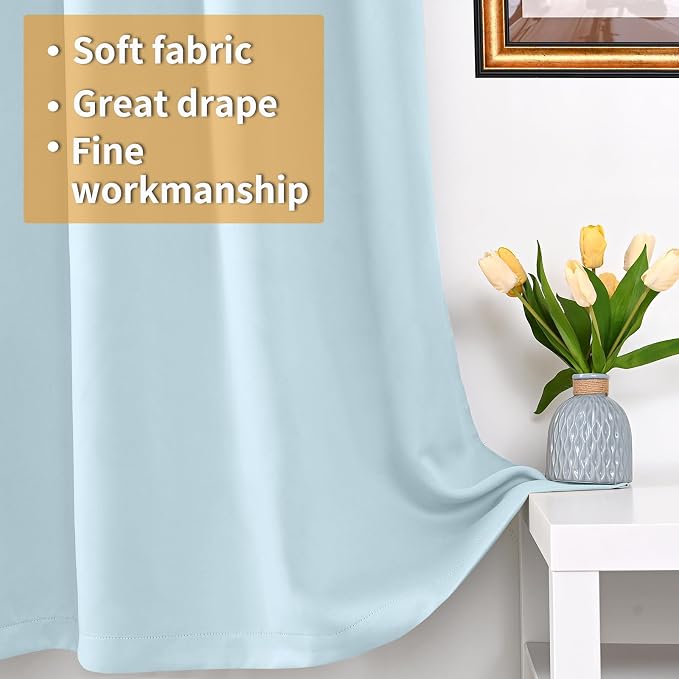 YoungsTex 100% Blackout Curtains 45 Inch Length 2 Panels, Room Darkening Drapes - Image 5