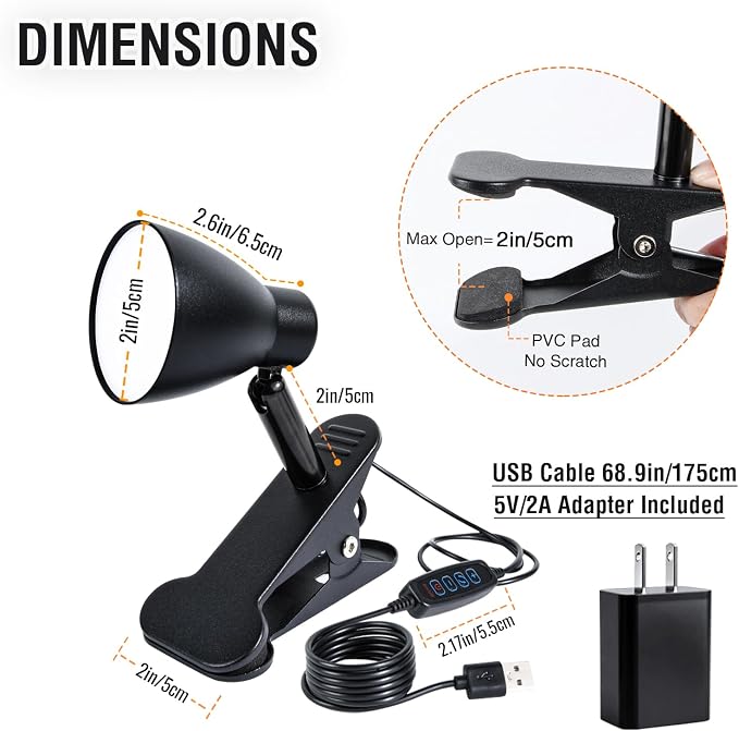 CRI 90+ Clip on Reading Lamp, Clip on Light - Image 7