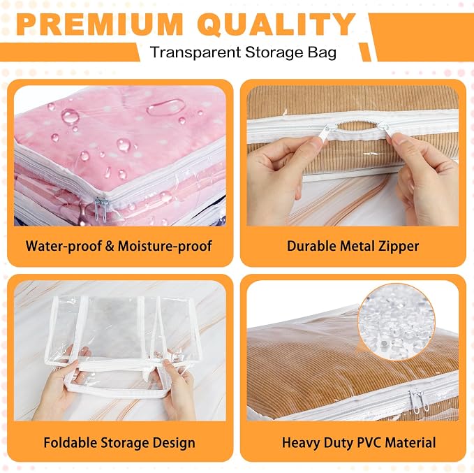 Clear Zippered Plastic Clothes Storage Bags, 6 Pack, Size: 12 x 12 x 4 Inch - Image 3