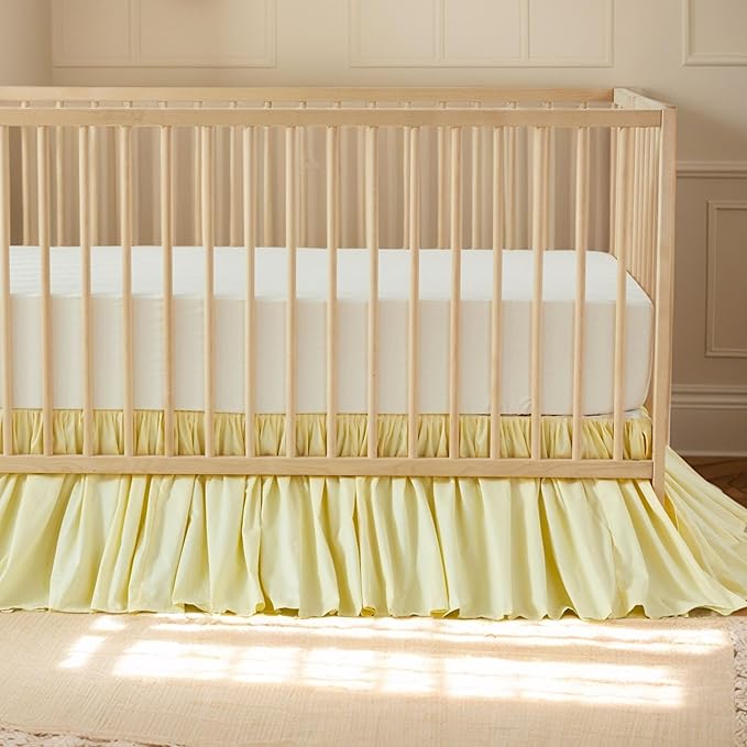 Brandream Gathered Crib Skirt, Baby Boy, Baby Girl, Gender Neutral Crib Skirt, 100% Cotton, 4-Sided, Solid Light Yellow Toddler Bedskirt Farmhouse Chic Nursery Crib Bed Skirt Dust Ruffle