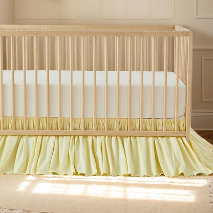 Brandream Gathered Crib Skirt, Baby Boy, Baby Girl, Gender Neutral Crib Skirt, 100% Cotton, 4-Sided, Solid Light Yellow Toddler Bedskirt Farmhouse Chic Nursery Crib Bed Skirt Dust Ruffle