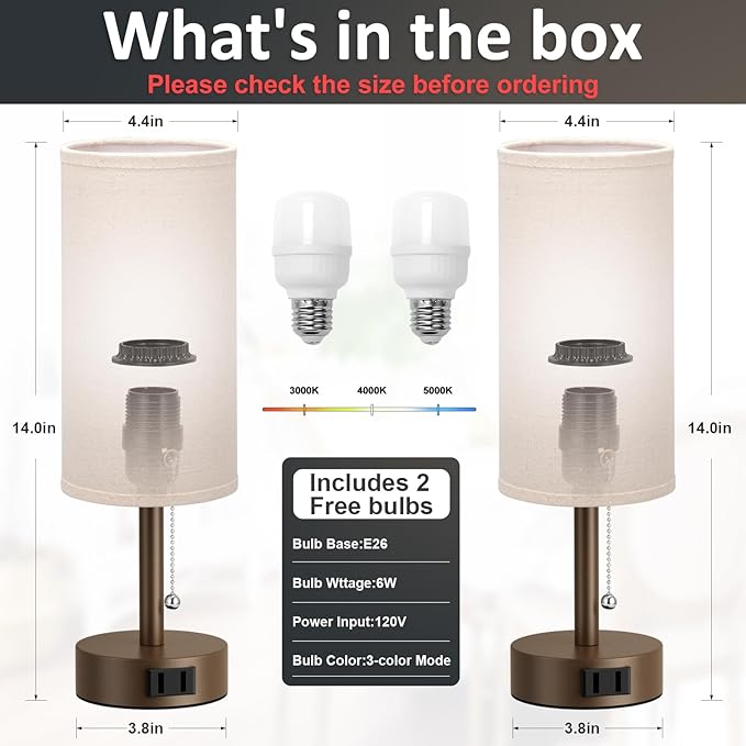 Brown Bedside Table Lamps Set of 2 - Image 4