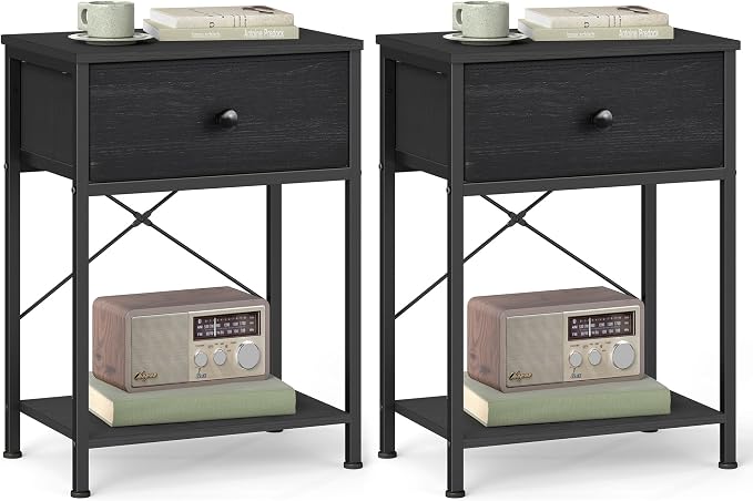 SONGMICS Bedside Table with Drawer, Nightstand with Lower Shelf by SONGMICSbySONGMICSHOME