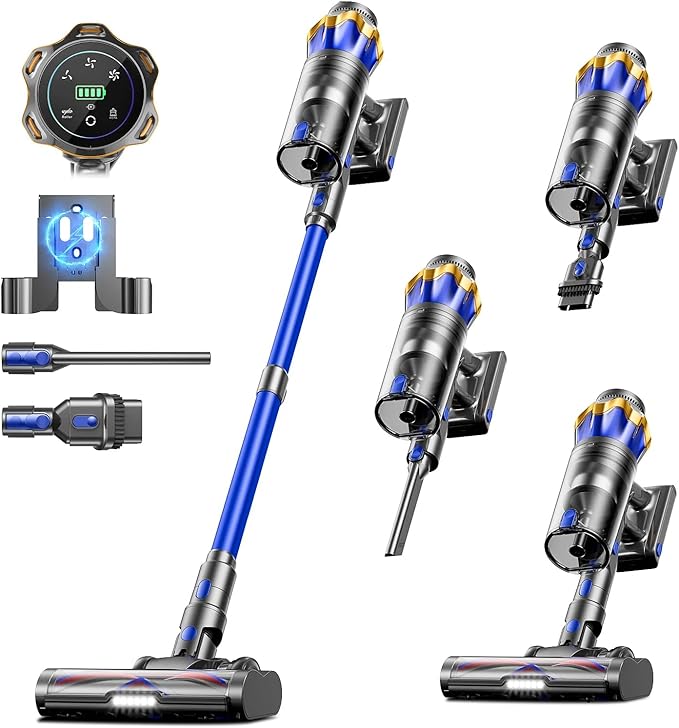 Cordless Vacuum Cleaner, Upgraded 650W 55KPA 70Mins Cordless Stick Vacuum Cleaner with Self-Standing and Touch Screen, Anti-tangle Wireless Vacumm, Vacuum Cleaners for Home/Pet Hair/Carpets/Floors