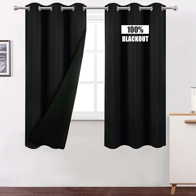 Black Thermal Blackout Curtains/40 x 72 Inch/Set of 2 Panels Room Darkening by Lemomo