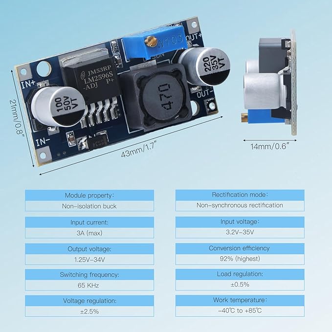 KERWINN 5PCS LM2596 DC-DC Buck Converter Step Down Module, 3.0-40V to 1.5-35V Adjustable Voltage Regulator Power Supply