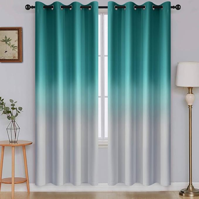 SimpleHome Teal to Grey White Ombre Room Darkening Curtains 72 Inch | Curtains by SimpleHome