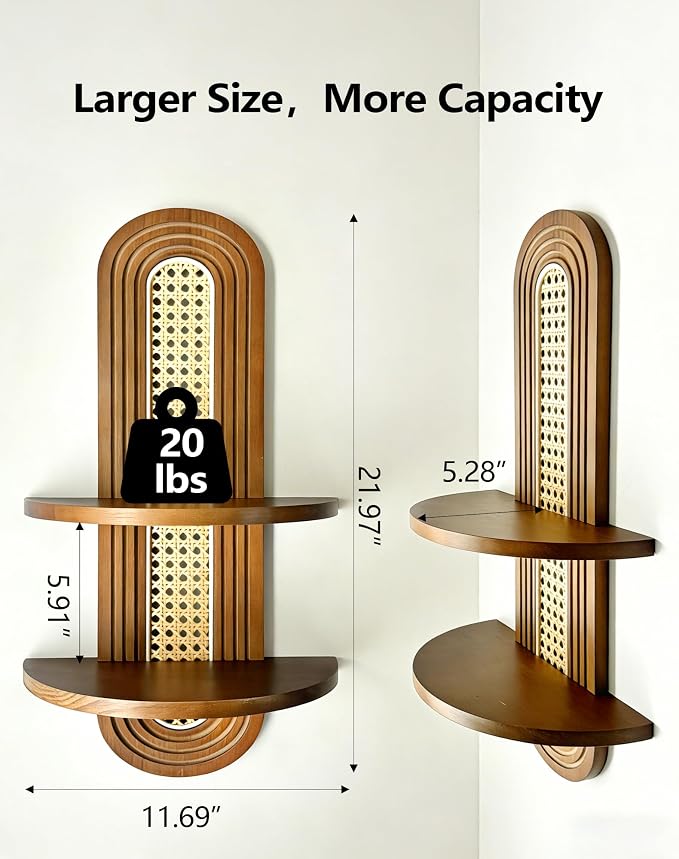 Floating Shelves for Wall, Boho Home Wall Decor, 2-Tier Rattan Plant Shelf - Image 3