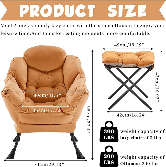 Lazy Chair with Ottoman, Comfy Reading Chair, Lounge Chair - Image 3