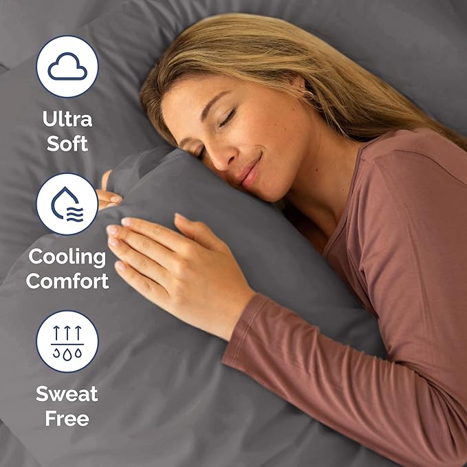 RV Short Queen Sheet Set 60 X 75 - 4 Piece RV Short Queen Bed Sheets - Soft, Breathable & Cooling - Designed for Bunks, Trailers & Camper - Fits 8” to 12" Mattress - Hotel Luxury Bedding - Dark Grey