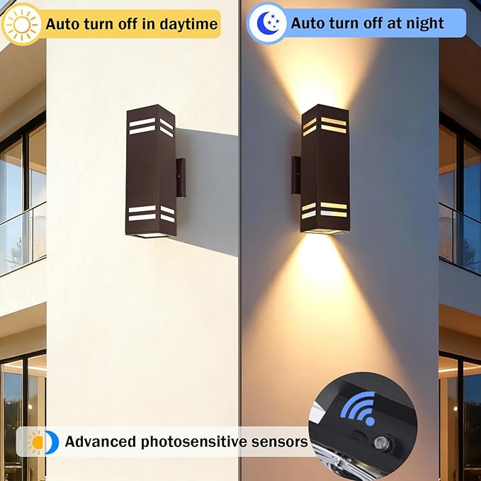 iYogaled Dusk to Dawn Outdoor Wall Lights Fixture – ETL Listed, Aluminum Waterproof Wall Mount Square Design- Modern Exterior Lighting Outdoor Wall Sconce for Porch, Patio, Front Door