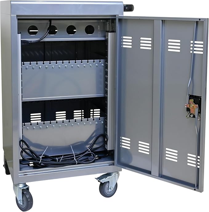 Aokleo Laptop Charging Cart,35 Devices Tablet Storage Carts for pad Up to 16.3" Screen Size, Classroom Computer Mobile Charging Station for pads, Chromebooks,Laptops, Security Storage(31+4 Bay-Silver)