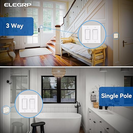 ELEGRP Dimmer Light Switch for 300W Dimmable LED/CFL Lights and 600W INC/HAL Bulbs, Single Pole/3-Way LED Slide Dimmer Light Switch, Wall Plate Included, UL Listed, 10 Pack, White