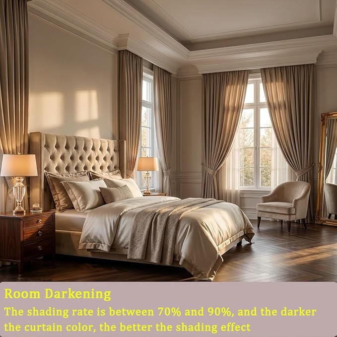 Timeper Taupe Velvet Curtains 84 inches 2 Panels, Light Blocking Curtains - Image 5