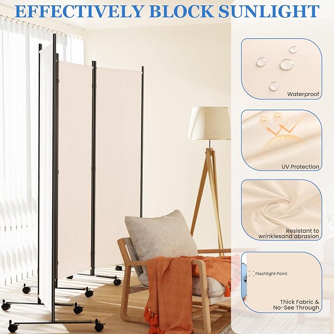SUNALLY Room Divider Privacy Screens, 4 Panels Dividers - Image 3