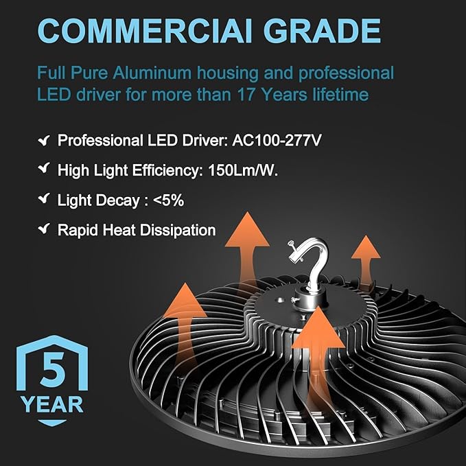 Lightdot 4Pack 150W Smart LED High Bay Lights 22500lm UFO High Bay LED Shop Light with Motion Sensor AC100-277V UFO Lights with The Most Advanced Heat Dissipation for 16-30FT Height