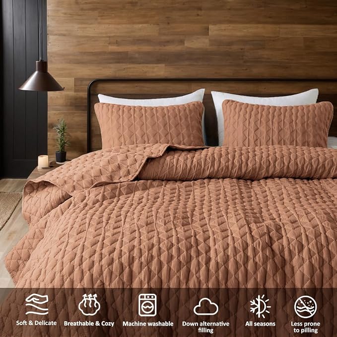 WDCOZY Burnt Orange Oversized California Cal King Size Quilt Bedding Sets - Image 5