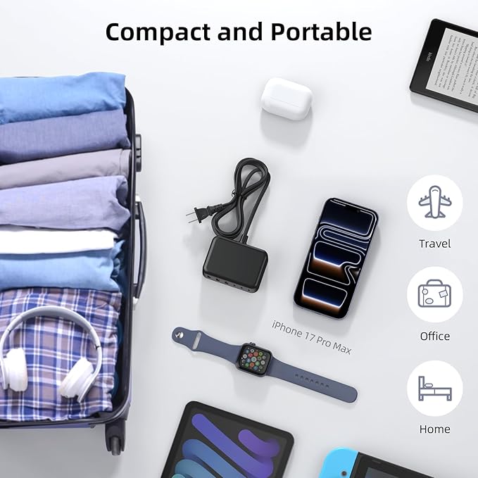 USB C Charger Block, 100W GaN 6 Port PD USB C QC USB A Wall Charger Adapter Plug Cube, Super Fast Type C Charging Station Hub for iPhone 17 16 15 14 Pro Max iPad Samsung Pixel