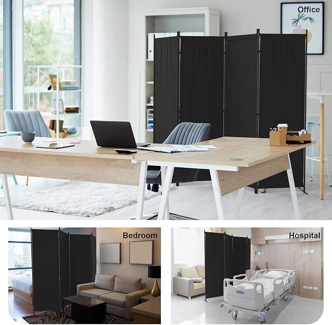Room Divider 4 Panel Partition Room Dividers & Folding Privacy Screens w/ 3 - Image 7