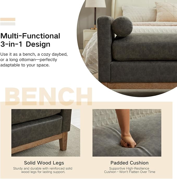 65.6" End of Bed Bench Vegan Leather - Image 3