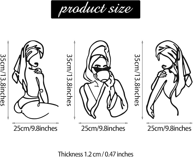 Photect 3 Pcs Metal Wall Art Decor Minimalist Abstract Woman Wall Art Metal - Image 3