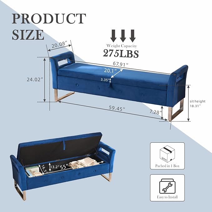 Aoiy & Wifon 67.91" W King Size Bench - Image 3