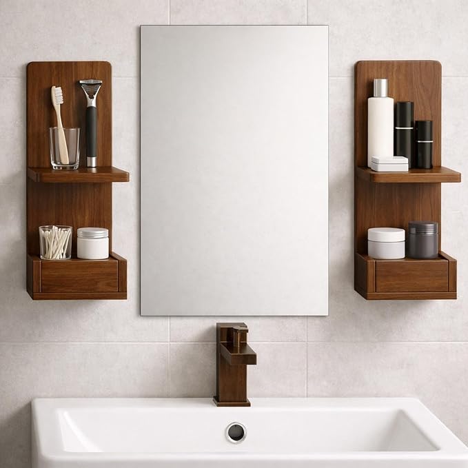 2-Tier Walnut Floating Wall Shelf, Bedroom Storage - Image 6