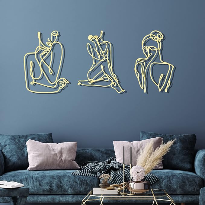 Photect 3 Pcs Metal Wall Art Decor Minimalist Abstract Woman Wall Art Metal - Image 2