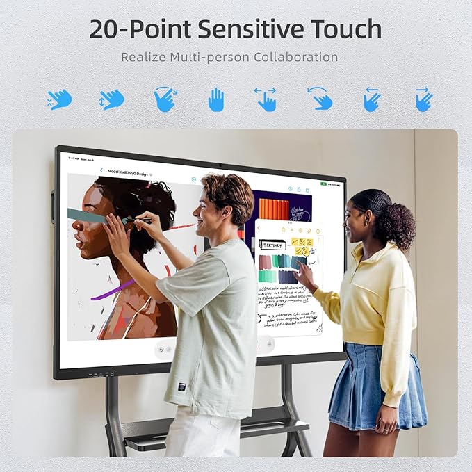 QIXZOCV 85" Smart Board, 4K UHD Interactive Board, 20-Point Touch, Android 13, 8GB & 128GB, Screen Sharing, Bluetooth/WiFi/HDMI, All-in-One Meeting & Education Solution (Wall Mount Included)
