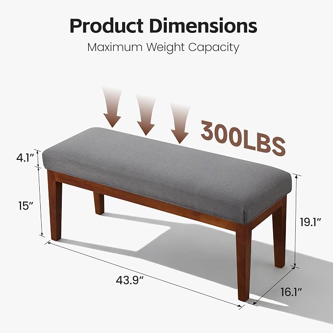 43.5" Upholstered Bedroom Bench, Linen Entryway Bench - Image 2