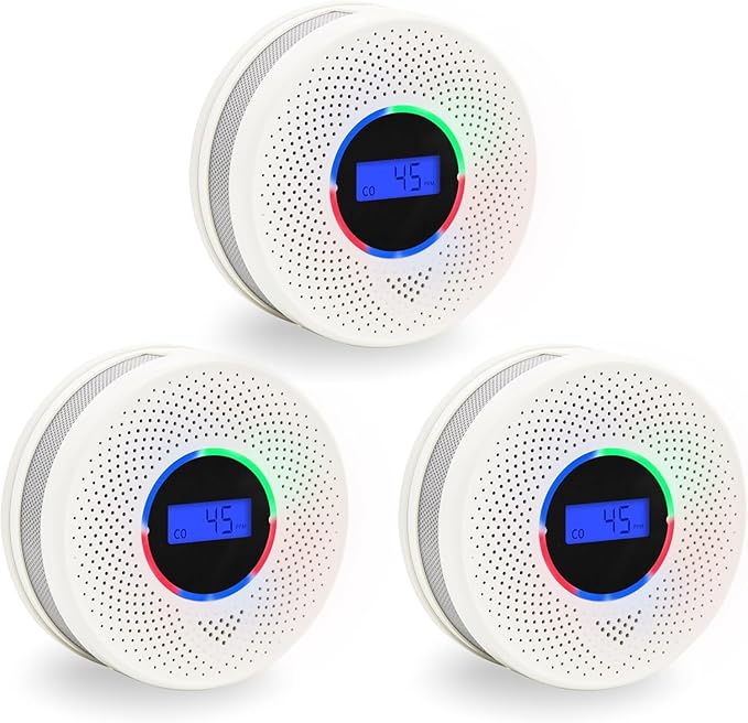 10-Year Battery Smoke and Carbon Monoxide Detector, 2-in-1 Smoke CO Alarm with Digital Display, Reliable Fire and CO Alarm for Home, Bedroom, Kitchen (3 Pack)