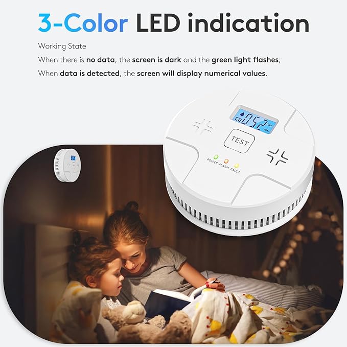 2 in 1,Combination Smoke and Carbon Monoxide Alarm,Detect CO,85 dB Alert,LCD Digital Readout,with 3 * 1.5V AA Batteries,Low Battery Warning,Self Test Button,Easy Installation and Maintenance