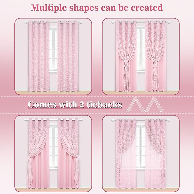Yinhua Pink Blackout Curtains Double Layer Curtains - Image 5