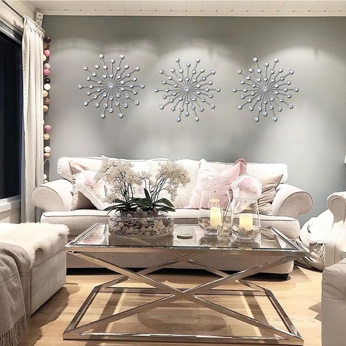 ZEXUIRU 3 Set Silver Starburst Wall Art - Image 2