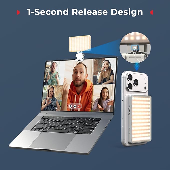 SmallRig M3 Magnetic Selfie Phone Light with Clip, 120 LEDs 2000mAh Rechargeable, 2700K-6500K, Portable Content Creators Fill Light for Video Recording, for iPhone/Laptop/Camera/Webcam (White) - 5640