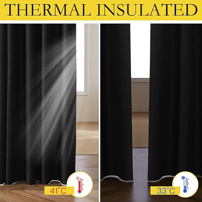 NICETOWN Vintage Open Linen Weave Flax Thermal Black Curtains - Image 3