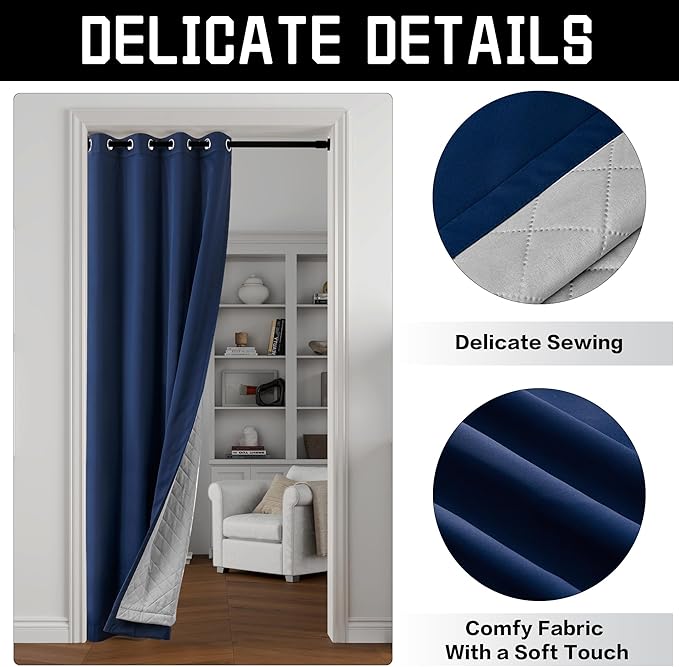 Navy Blue 3-in-1 Heavy Soundproof Curtains Full Blackout Curtains for Bedroom Energy Saving Winter Drapes Grommet Thermal Insulation Room Divider Drapes for Living Room (1 Panel, Navy Blue, 50" x 96")