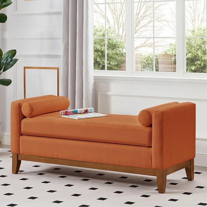 51" End of Bed Bench for Bedroom Living Room, Dark Orange. - Image 6