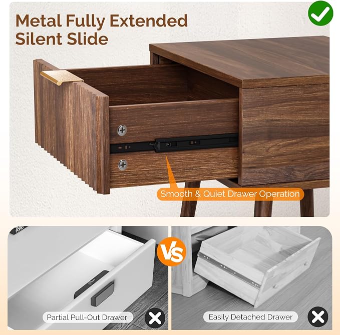 VINGLI Nightstands Set of 2, Fluted Night Stand - Image 4