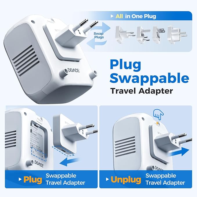2000W Voltage Converter US to Europe - DOACE 220V to 110V Converter for European Travel, Power Converter Adapter Combo with 2 PD/QC & UK/AU/US/IT/European Travel Plug Adapters for Hair Dryer Phone