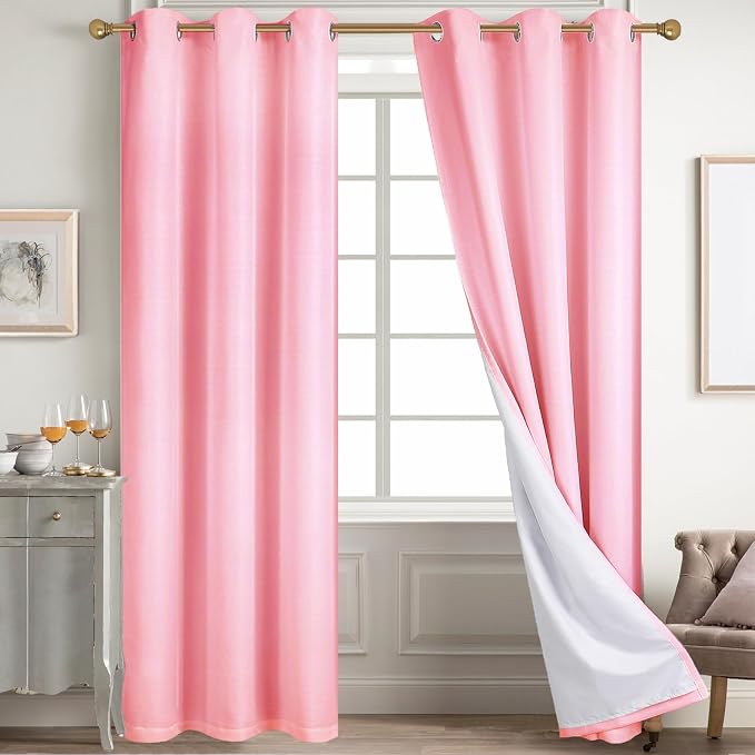 Diraysid 100% Blackout Curtains Pink Linen Curtains - Image 6