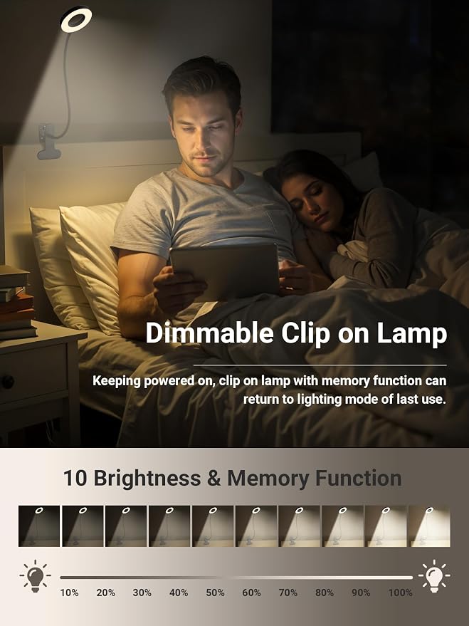 Clip on Lamp, 5 Colors+10 Brightness Memory LED Desk Lamp - Image 3