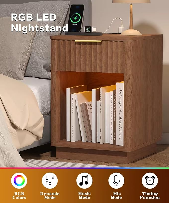 Akxomel Fluted Nightstand Set 2 Bedside Table - Image 6