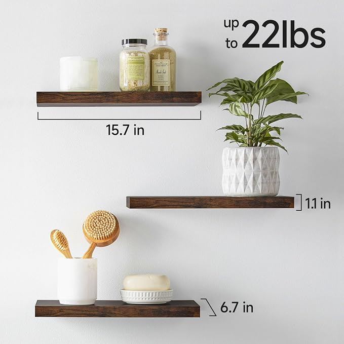 BAYKA Rustic Brown Bathroom Floating Shelves, Wall Mount Shelf | Easy Install - Image 3