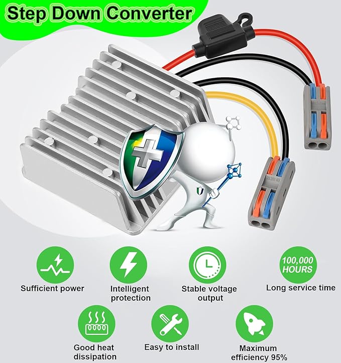 EAGWELL 48V to 12V DC Converter 20A 240W Waterproof Voltage Regulator - Step Down Power Converter for Golf Cart, RV, Truck, Boat - with Fuse Protection (36V/48V Input, 12V Output)