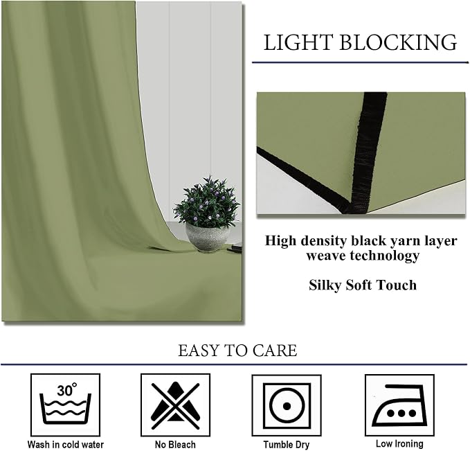 Diraysid Sage Green Grommet Blackout Curtains - Image 5