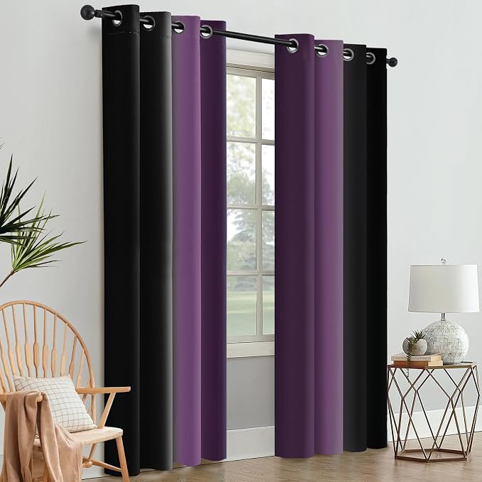 SimpleHome Ombre Purple and Black Room Darkening Curtains 84 inches Length | - Image 8