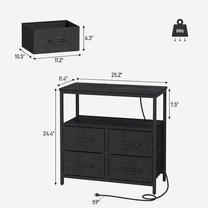 TUTOTAK Large Night Stand with Charging Station | Bedside Table with USB and - Image 3